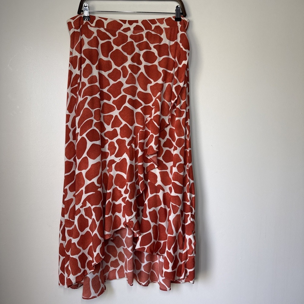 Ann Taylor Animal Giraffe Midi Skirt Asymmetric Flowy Womens Size‎ 12 Feminine